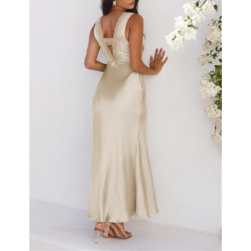 BAGONE Elegant Summer Satin Lace V Neck Backless Dress