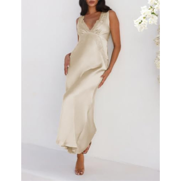 BAGONE Elegant Summer Satin Lace V Neck Backless Dress