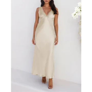 BAGONE Elegant Summer Satin Lace V Neck Backless Dress