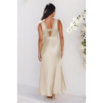 BAGONE Elegant Summer Satin Lace V Neck Backless Dress