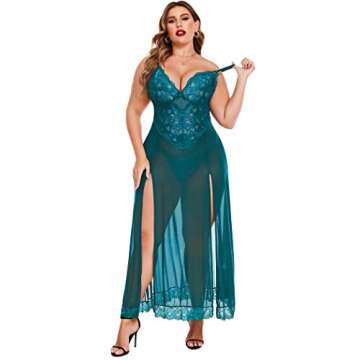 Avidlove Plus Size Lingerie Dress for Curvy Women in Blue & Green Lace Babydoll Chemise
