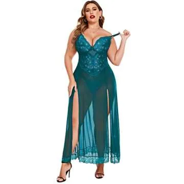 Avidlove Plus Size Lingerie Dress for Curvy Women in Blue & Green Lace Babydoll Chemise