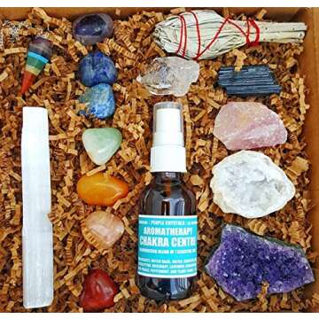 Premium Healing Crystals Full Gift Set/Includes 7 Chakra tumbles, Crystal Pendulum, Amethyst Cluster...