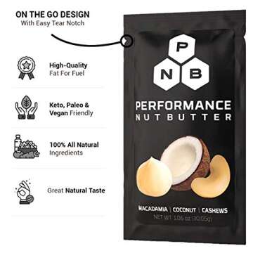 Performance Nut Butter Macadamia, Coconut & Cashew Keto Friendly Whole 30 Approved Food | Healthy Fat Bomb Packets - Paleo & Vegan Low Carb Snacks, Perfect Ketogenic Diet Foods - No Sugar Added Snack (Original, 10 Individual Packets)