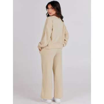 Caracilia Womens 2 Piece Outfits Long Sleeve Oversized Sweatshirt Sweatpants Tracksuit Sweat Lounge Sets Fall Trendy Clothes Almond Medium