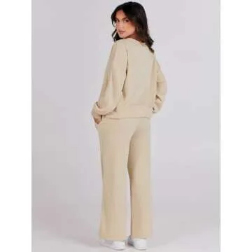 Caracilia Womens 2 Piece Outfits Long Sleeve Oversized Sweatshirt Sweatpants Tracksuit Sweat Lounge Sets Fall Trendy Clothes Almond Medium