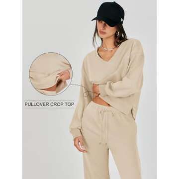 Caracilia Womens 2 Piece Outfits Long Sleeve Oversized Sweatshirt Sweatpants Tracksuit Sweat Lounge Sets Fall Trendy Clothes Almond Medium