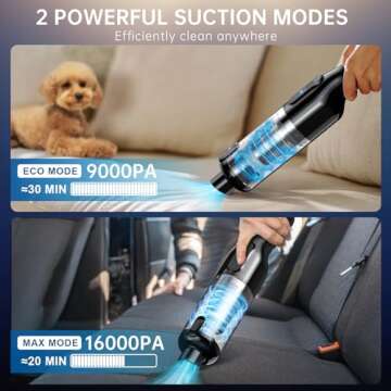 Cordless Handheld Vacuum, Rechargeable Car Vacuum with 16000Pa Powerful Suction, Ultra-Lightweight 1...