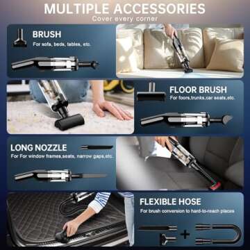 Cordless Handheld Vacuum, Rechargeable Car Vacuum with 16000Pa Powerful Suction, Ultra-Lightweight 1.3lbs, Brushless Motor, Multiple Accessories for Home Office Car Pets Cleaning