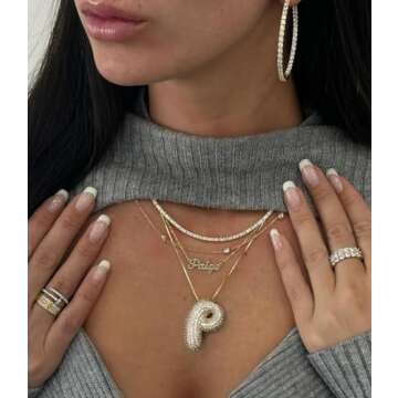 AGGRAD Bubble Letter Necklace 14k Gold Plated Balloon Initial Diamond Pendant Chain Necklace Dainty Pave Fashion Jewelry Gift for Women Teen - B