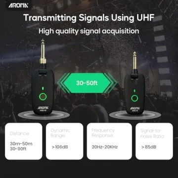 Aroma UHF Wireless System for Guitar & Bass - Rechargeable, 7 Channels