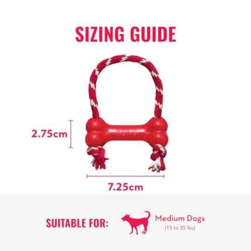 KONG Goodie Bone with Rope - Classic Durable Natural Rubber Dog Bone, Supports Mental Engagement - Treat Dispensing - Red - for Medium Dogs