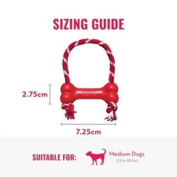 KONG Goodie Bone with Rope - Classic Durable Natural Rubber Dog Bone, Supports Mental Engagement - Treat Dispensing - Red - for Medium Dogs