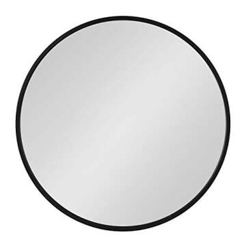 Kate and Laurel Travis Round Wood Wall Mirror, 25.6" Diameter, Black, Modern Wall Décor Accent