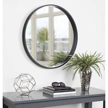 Kate and Laurel Travis Round Wood Wall Mirror, 25.6" Diameter, Black, Modern Wall Décor Accent