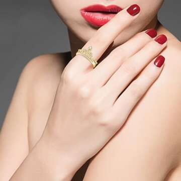 Uloveido Gold Plated Round Cut White Cubic Zirconia Princess Crown Ring Valentine's Day Gift For Her...