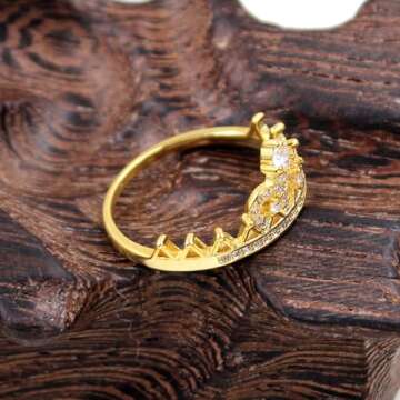 Uloveido Gold Plated Round Cut White Cubic Zirconia Princess Crown Ring Valentine's Day Gift For Her (Gold Size 6) Y1227