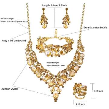 Jewelry Set for Women, Statement Necklace Dangle Earrings Bracelet Ring, White/KC Gold Plated Jewelr...