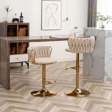 Riknuxi Woven Bar Stools Set of 4, Counter Height Bar Stools with Low Back, Gold Swivel Bar Stools f...
