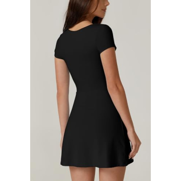 QINSEN Square Neck Short Sleeve Tennis Dress for Women