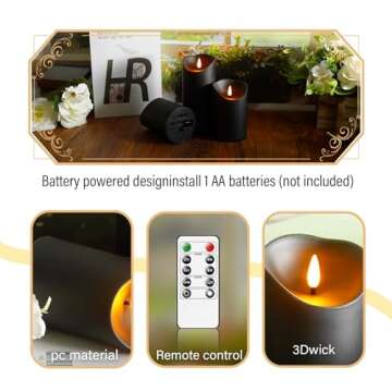 Eebuss Flameless Candles, LED Candles,Plastics Realistic Candle，flameless Candles with Remote，Suitable for Home Decoration，Adding Warmth to The Atmosphere，9pcs（Black）