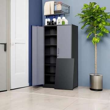Yizosh Metal Storage Cabinet with Lock - 72" Garage Storage Cabinet with 2 Locking Doors and 5 Adjus...