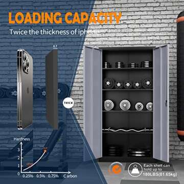 Yizosh Metal Storage Cabinet with Lock - 72" Garage Storage Cabinet with 2 Locking Doors and 5 Adjustable Shelves, Gray Black Steel Lockable File Cabinet for Office,Home,Garage