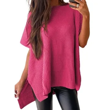 SHEWIN Womens Tops Casual Short Sleeve Shirts for Women Loose Oversized Tshirts Lightweight Crewneck Spring Tops for Women 2025 Rose Large