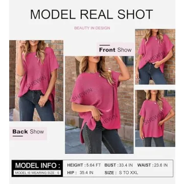 SHEWIN Womens Tops Casual Short Sleeve Shirts for Women Loose Oversized Tshirts Lightweight Crewneck Spring Tops for Women 2025 Rose Large