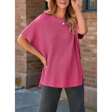 SHEWIN Womens Tops Casual Short Sleeve Shirts for Women Loose Oversized Tshirts Lightweight Crewneck Spring Tops for Women 2025 Rose Large