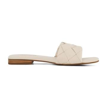 CUSHIONAIRE Franca Woven Slide Sandals Women Dressy or Casual with Memory Foam | Comfortable Summer Shoes for Women | Lightweight Slip-On Flat Sandals | Wide Widths Available, STONE 8