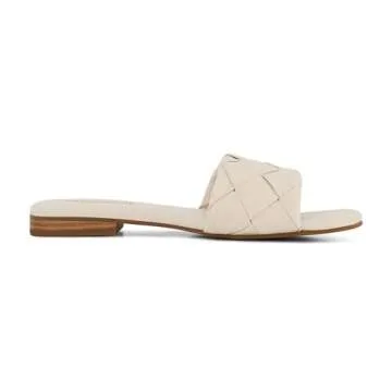 CUSHIONAIRE Franca Woven Slide Sandals Women Dressy or Casual with Memory Foam | Comfortable Summer Shoes for Women | Lightweight Slip-On Flat Sandals | Wide Widths Available, STONE 8