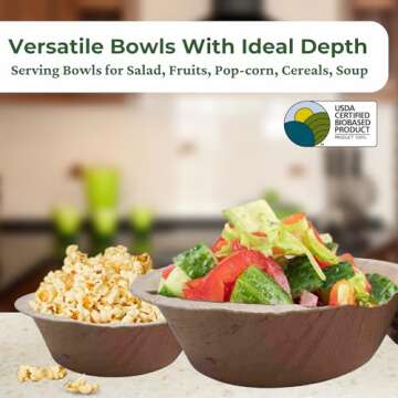 Dtocs Palm Leaf Bowl Set 5.5 Inch Round (100) | Bamboo Bowl Disposable Like Eco-friendly Fruit Serving Bowl, Soup Bowl, Ice cream Bowl Dinnerware Set | Compostable Alternate to Wooden Paper Bowl