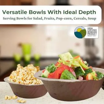 Dtocs Palm Leaf Bowl Set 5.5 Inch Round (100) | Bamboo Bowl Disposable Like Eco-friendly Fruit Serving Bowl, Soup Bowl, Ice cream Bowl Dinnerware Set | Compostable Alternate to Wooden Paper Bowl