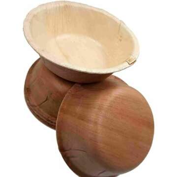 Dtocs Palm Leaf Bowl Set 5.5 Inch Round (100) | Bamboo Bowl Disposable Like Eco-friendly Fruit Serving Bowl, Soup Bowl, Ice cream Bowl Dinnerware Set | Compostable Alternate to Wooden Paper Bowl