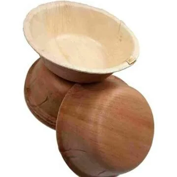 Dtocs Palm Leaf Bowl Set 5.5 Inch Round (100) | Bamboo Bowl Disposable Like Eco-friendly Fruit Serving Bowl, Soup Bowl, Ice cream Bowl Dinnerware Set | Compostable Alternate to Wooden Paper Bowl