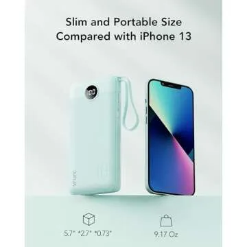 VRURC Portable Charger with Built-in Cables, 10000mAh LED Display USB C Power Bank, 5 Output 2 Input Travel Phone Charger, Slim External Battery Compatible with iPhone,Samsung,Android-Green(1 Pack)