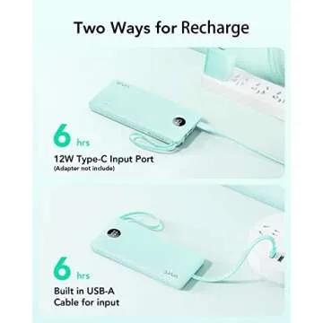 VRURC Portable Charger with Built-in Cables, 10000mAh LED Display USB C Power Bank, 5 Output 2 Input Travel Phone Charger, Slim External Battery Compatible with iPhone,Samsung,Android-Green(1 Pack)