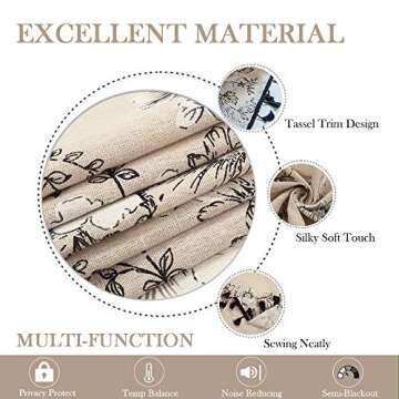 ColorBird Botanical Print Semi-Blackout Window Curtains 2 Panels Farmhouse Style Cotton Linen Darkening Curtains with Tassels Rod Pocket Window Drapes for Living Room Bedroom (52" W x 84" L, Floral)