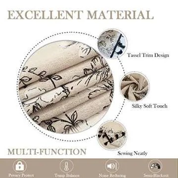 ColorBird Botanical Print Semi-Blackout Window Curtains 2 Panels Farmhouse Style Cotton Linen Darkening Curtains with Tassels Rod Pocket Window Drapes for Living Room Bedroom (52" W x 84" L, Floral)