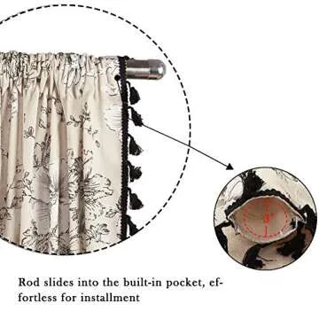 ColorBird Botanical Print Semi-Blackout Window Curtains 2 Panels Farmhouse Style Cotton Linen Darkening Curtains with Tassels Rod Pocket Window Drapes for Living Room Bedroom (52" W x 84" L, Floral)