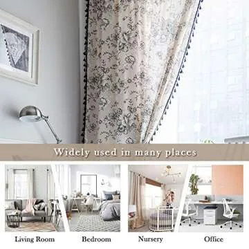 ColorBird Botanical Print Semi-Blackout Window Curtains 2 Panels Farmhouse Style Cotton Linen Darkening Curtains with Tassels Rod Pocket Window Drapes for Living Room Bedroom (52" W x 84" L, Floral)