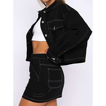 Justalwart Jean Jacket for Women Black Denim Jacket Jean Skirt Outfits (US 8-10)