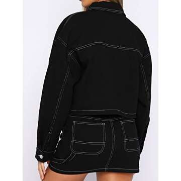 Justalwart Jean Jacket for Women Black Denim Jacket Jean Skirt Outfits (US 8-10)