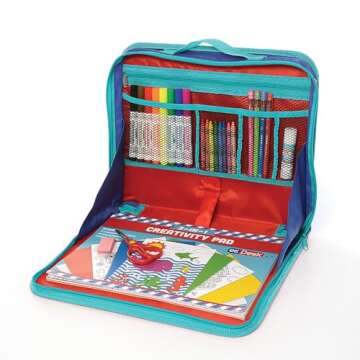 Portable Kids Art Kit 64-Piece Laptop-Style Desk for Travel