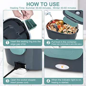 Electric Lunch Box Food Heater, 3 in 1 Ultra Quick Heated Lunch Boxes for Adults, 12V/24V/110V Portable Food Warmer for Car/Truck/Office With Fork Spoon and Insulated Carry Bag