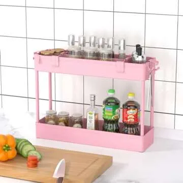 SPACELEAD Slim Storage Cart 3 Tier,Bathroom Organizer Rolling Utility,Mobile Shelving Unit Slide Out for Office, Kitchen, Laundry Room & Narrow Places,Pink