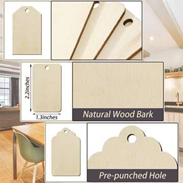 120 Pieces Wooden Tags Unfinished Wood Cutouts with Hole Blank Wood Ornament Hanging Tags Basket Label for Storage Bin 100th Day of School Gifts for St. Patrick's Day Decor DIY Craft Label