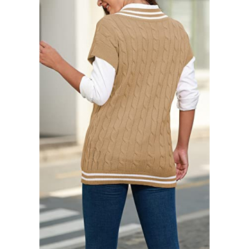 Trendy Womens Oversized Sweater Vest V Neck Khaki Stylish