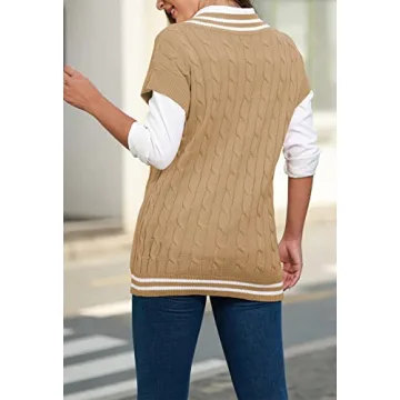 Trendy Womens Oversized Sweater Vest V Neck Khaki Stylish